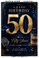 Luxury Navy and Gold 50th Birthday Watch and Whiskey Male Card Front