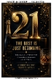 Luxury Gold and Black 21st Birthday Champagne & Whiskey Card Front