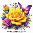 Vibrant Yellow and Pink Roses with Purple Butterfly Floral Card Front