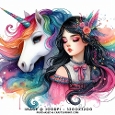 Magical Rainbow Unicorn and Sleeping Fantasy Princess Watercolour Card Front
