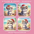 Tropical Christmas Cute Kitten Beach Card Toppers