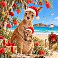 Tropical Christmas Cute Kangaroo and Joey Beach Card Topper Background