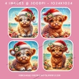 Tropical Christmas Cute Highland Cow Beach Card Toppers