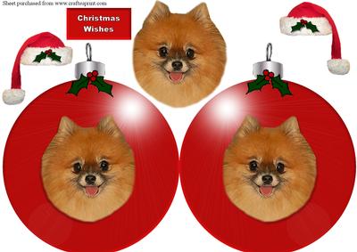 Pomeranian Dog Red Christmas Bauble