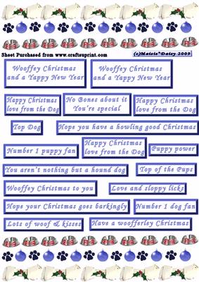 Christmas Dog Themed Borders and Captions Blue