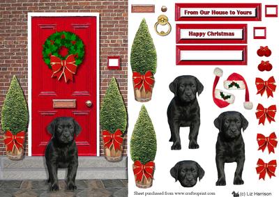 Christmas Door with Black Labrador Puppy