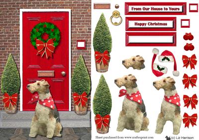 Christmas Door with Fox Terrier Dog