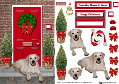 Christmas Door with Golden Labrador Dog
