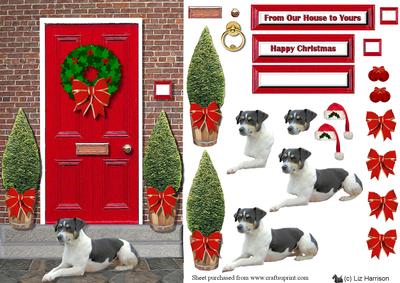 Jack Russell Dog Christmas Door Step Scene