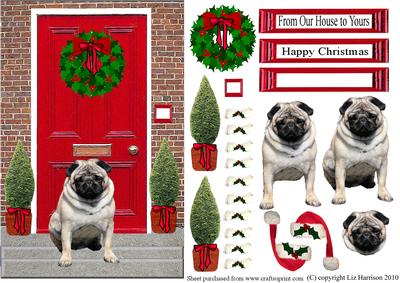 Christmas Door with Pug Dog