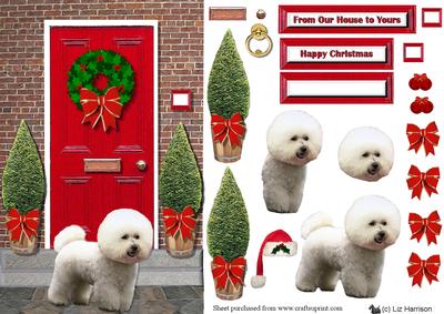 Bichon Frise Christmas Door Step Scene