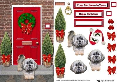 Christmas Door with Lhasa Apso