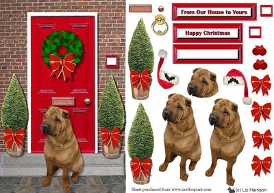 Christmas Door with Shar Pei Dog