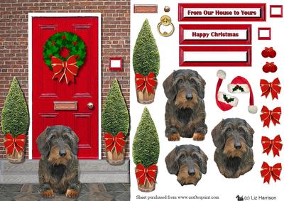 Christmas Door with Wire Haired Dachshund