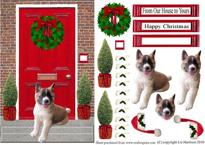 Christmas Door with Akita Puppy