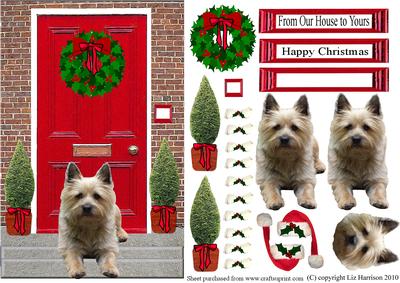 Christmas Door with Cairn Terrier
