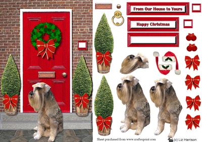 Schnauzer Dog Christmas Door Step Scene