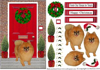 Christmas Door with Pomeranian Dog