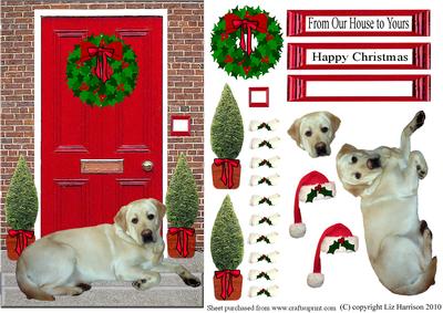 Christmas Door with Golden Labrador Dog