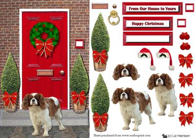 Cavalier King Charles Spaniel Christmas Door Scene