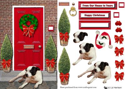 Staffordshire Bull Terrier Christmas Door Scene