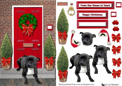 Christmas Door with Staffordshire Bull Terrier