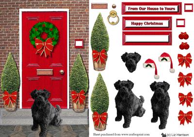 Schnauzer ,black, Christmas Door Step Scene