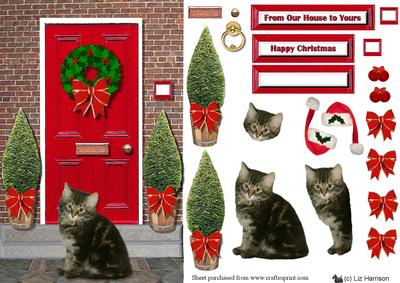 Christmas Door with Tabby Kitten