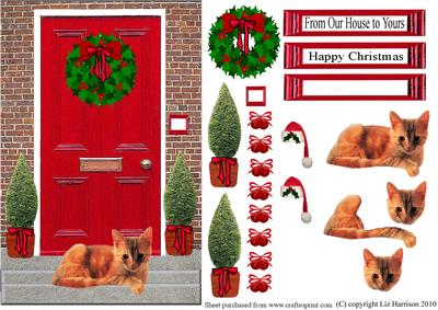 Christmas Door with Ginger Kitten