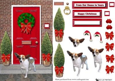 Chihuahua Christmas Door Step Scene