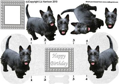 Scottie Dog Bone Shaped Card