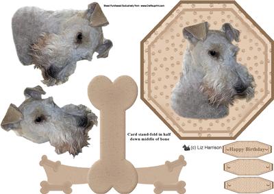 Fox Terrier,wire, Plate Shaped Card & Stand