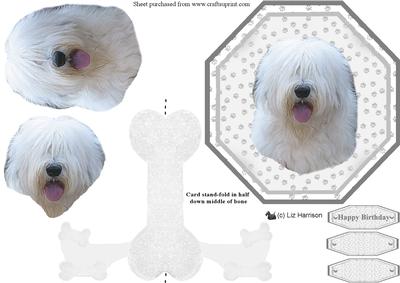 Old English Sheepdog Plate Shaped Card & Stand