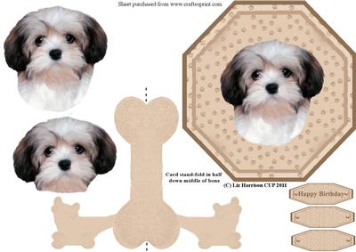 Lhasa Apso Puppy Plate Shaped Card & Stand