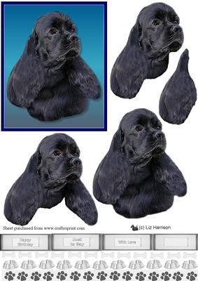 American Cocker Black Spaniel 3D Decoupage