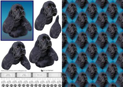 American Cocker Black Spaniel 3D Decoupage with Background