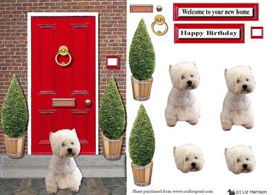 West Highland White Terrier with a Red Door