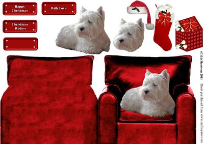 Christmas Westie in an Arm Chair