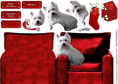 Christmas West Highland White Terrier in an Armchair