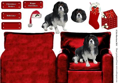 Christmas Cavalier King Charles Spaniel in an Armchair