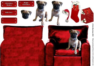 Christmas Pug in an Armchair