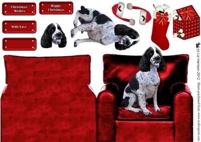 Christmas English Springer Spaniel in an Arm Chair