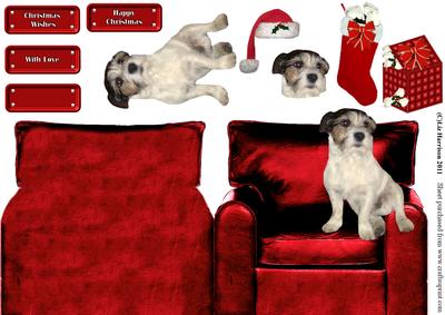 Christmas Jack Russell Terrier in an Arm Chair