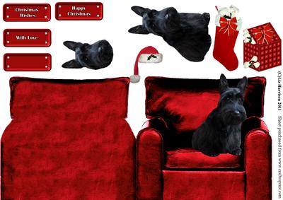 Christmas Scottish Terrier in an Arm Chair