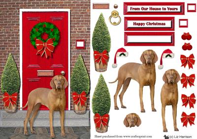 Hungarian Vizsla Christmas Door Step