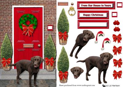 Chocolate Labrador Retriever Christmas Door Step