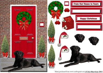 Black Labrador Retriever Christmas Door Step