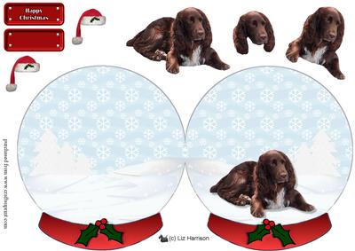 Field Spaniel in a Christmas Snow Globe