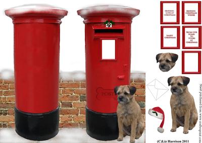 Border Terrier with a Christmas Post Box