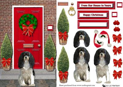 King Charles Spaniel Christmas Door Step